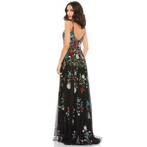 Mac Duggal Embellished Floral Maxi Rosette Dress Sequin Gown #5400